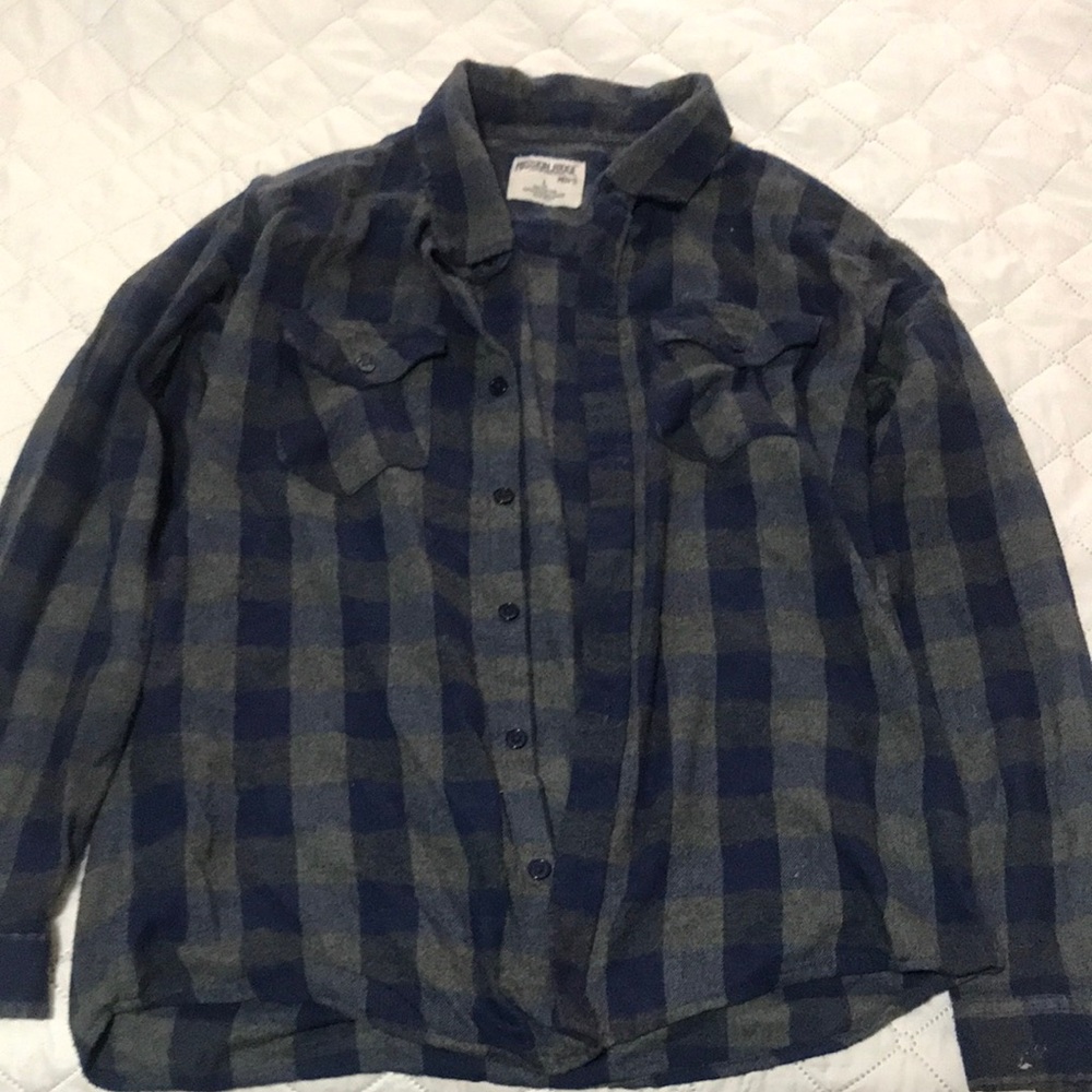 Blue and Gray Plaid Button-Up Shirt